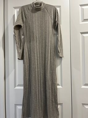 PinkBlush Maternity Ribbed Long Knit Maxi Dress in Heather Grey